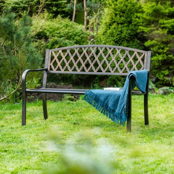 The Garden Marketplace Warwick Metal Garden Bench with Web Pattern Cast Iron Back