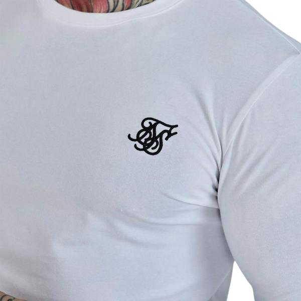 SikSilk Mens Embroidered Logo Fitted Long-Sleeved T-Shirt - White - 