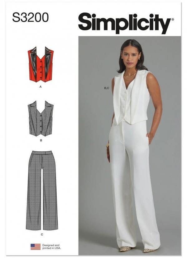 Simplicity Sewing Pattern 3200, Waistcoats, Trousers for Women, A7 (4-6-8-10-12-14-16) - Intermediate
