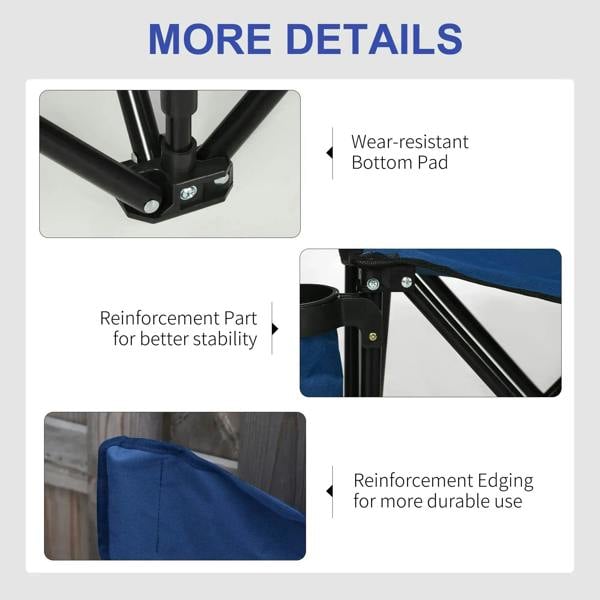 Blue folding chair base with reinforced black legs and durable fabric edging detail