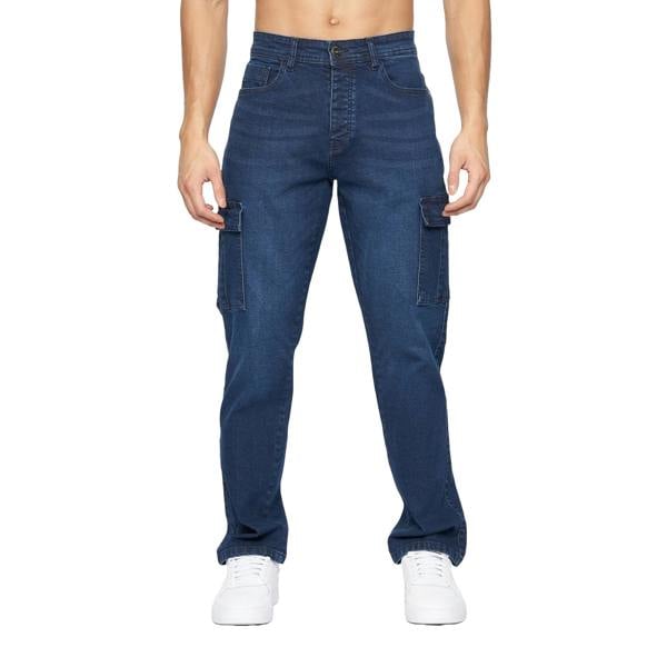 Crosshatch Mens Kremtap Cargo Jeans - Dark Wash - 