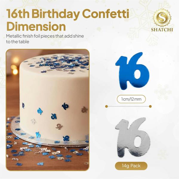 16th Birthday Blue & Silver Metallic Confetti Decoration Set for Party Tables image 9