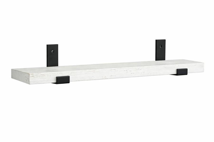 White reclaimed scaffold board shelf supplied with black steel brackets