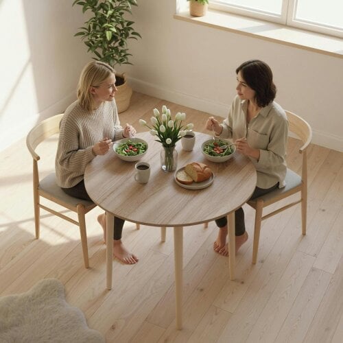 Wyld Haus Levadifi Solid Wood Natural Round Folding Dining Table Seating 4 With TaFauxred Legs