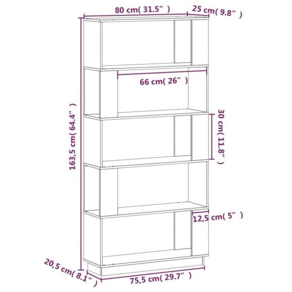Berkfield Book Cabinet/Room Divider Black 80x25x163.5 cm Solid Wood Pine