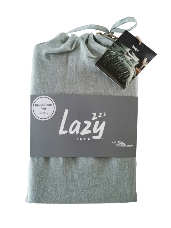 Lazy Linen 'Pure Washed Linen' Pillowcase Pair - Sage Green