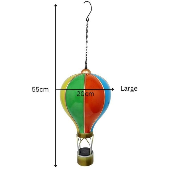 EDH Door Hardware Large Rainbow Solar Hot Air Balloon – Outdoor Hanging LED Light for Garden, Patio & Porch Décor (55cm x 20cm x 20cm)