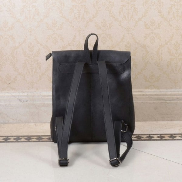 Touribag Handmade Genuine Leather Slim Backpack - Black