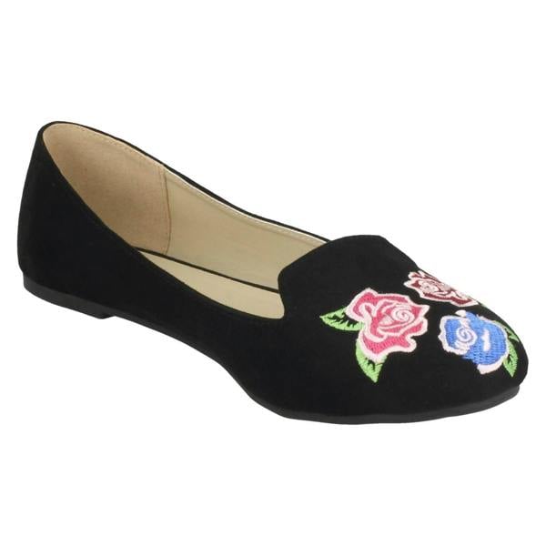 Spot On Ladies Spot On Embroidered Flower Vamp Ballerinas