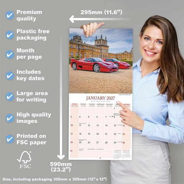 Classic Sports Cars Calendar 2027, Wall Calendars, Month To View, Transport, Gift