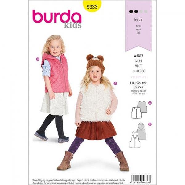 Burda Sewing Pattern 9333 Waistcoats For Kids, Ages: 2-7 - Easy