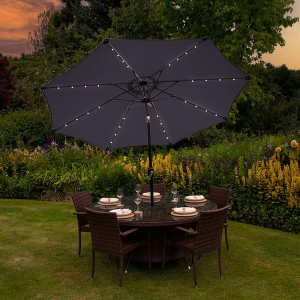 Monstershop Grey 2.7m LED Tilt Parasol