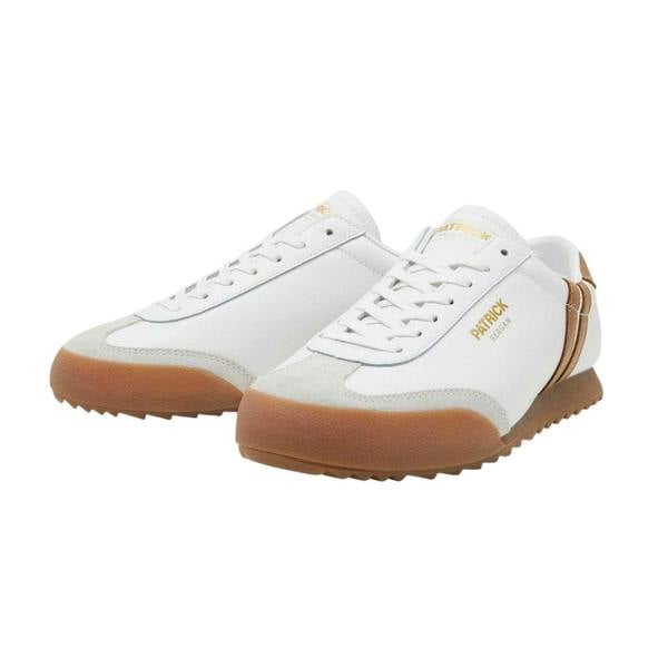 Patrick Mens Bergan Leather Trainers - White/Tan - 