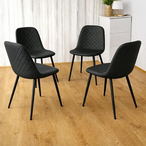 Kosy Koala Black Clear Glass 4 Gem Pattern Faux Leather padded Black Chairs Dining Room Furniture