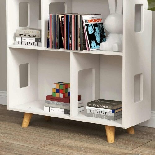 Bobobiy ZONEKIZ Three-Tier Toy Storage Shelf, Kids Bookcase, with Six Cubes, for Playroom, Bedroom - White