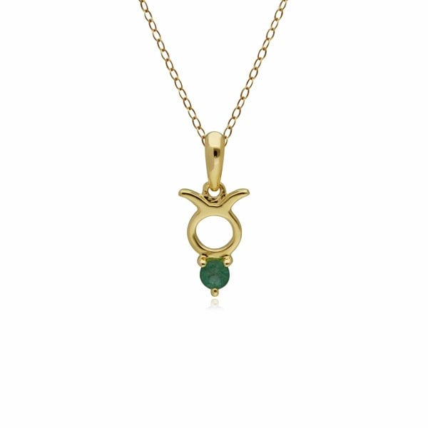 135P1996019 Emerald Taurus Zodiac Charm Necklace in 9ct Yellow Gold 1