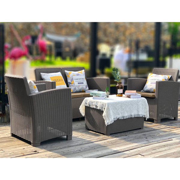 Centurion Supports SANTANA 4 Piece PE Rattan 4-Seater with Cushions Garden Furniture and Coffee Table Set in Grey