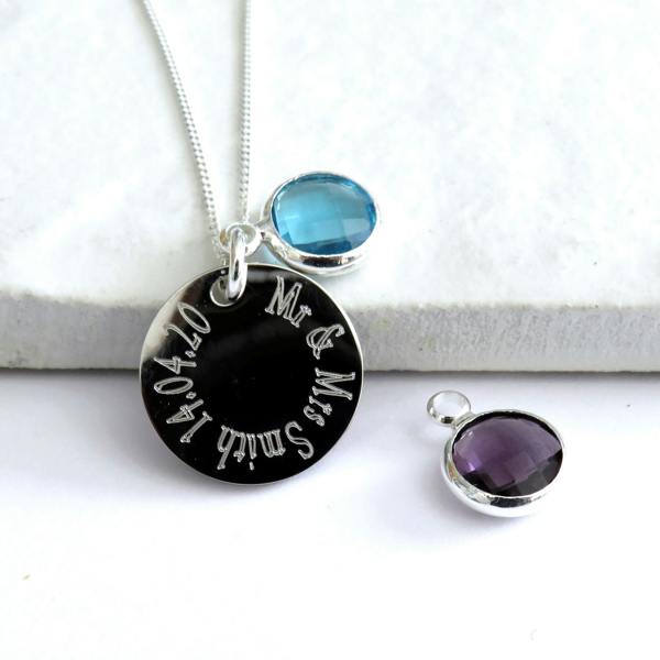 Personalised Edge Engraved Necklace & Birthstone | Name Necklace