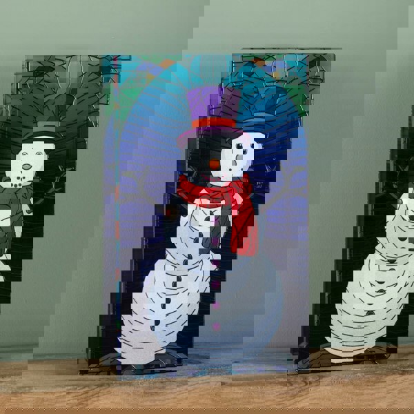 Samuel Alexander 21cm Battery Operated Light up Double Sided Stained Glass Snowman Decoration with LEDs