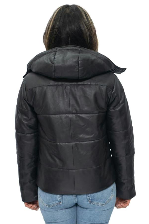 Infinity Leather Womens Puffer Leather Bomber Jacket-Ajax