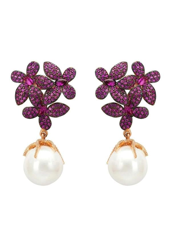 Flowers Baroque Pearl Earrings Ruby Pink Rosegold - LATELITA Earrings