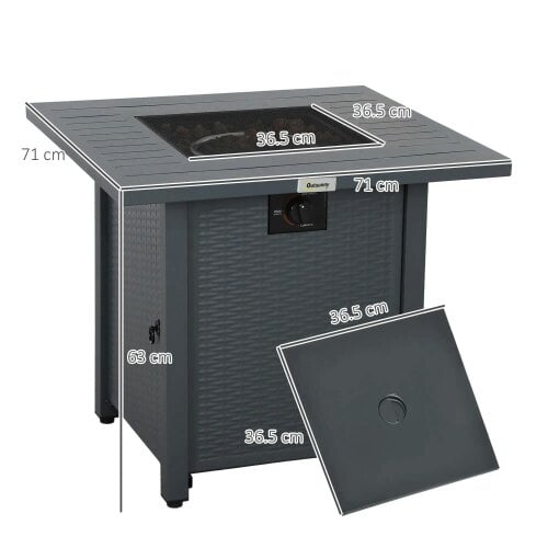 Bobobiy Rattan-style Propane Gas Fire Pit Table with 40, 000 BTU Burner, Waterproof Cover, Grey, 40,000