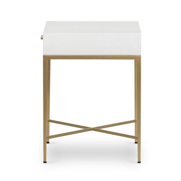 Wyld Haus Ravenna White Gloss and Gold Bedside Table with Drawer