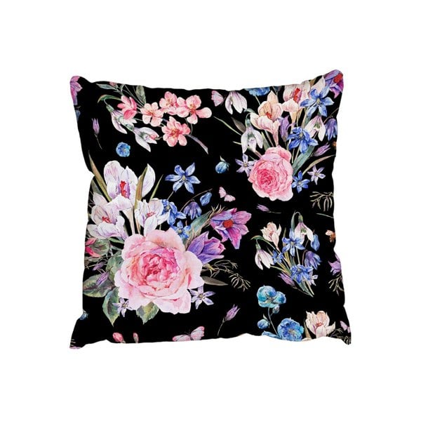 Benjamin Tate Design Pink roses, blue wildflowers (Outdoor Cushion)
