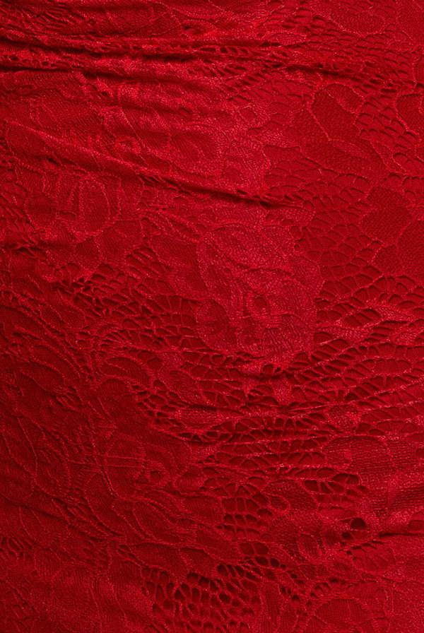 One Shoulder Cape Sleeve Pleated Lace Maxi Dress - Red DR5065