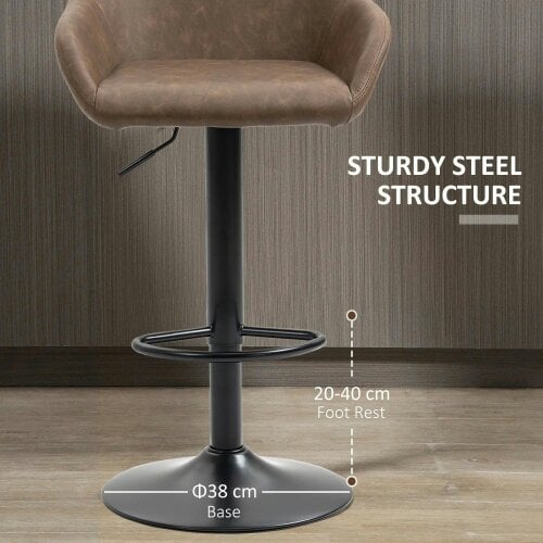 Bobobiy Bar Stools Set of 2, Height Adjustable Swivel Barstools, PU Leather Kitchen Stools with Backs, Counter and Dining Room, Dark Brown