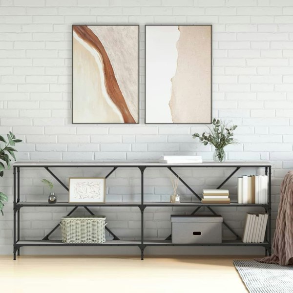 Berkfield Console Table Grey Sonoma 200x30x75 cm Engineered Wood and Iron