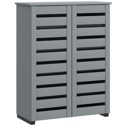 Wyld Haus Zifa Wooden Grey Slim Shoe Cabinet With 5 Tier Storage And Slatted Doors