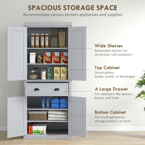 Wyld Haus Somoel 183cm Wooden Grey Mid Century Panelled Storage Kitchen Cabinet Pantry