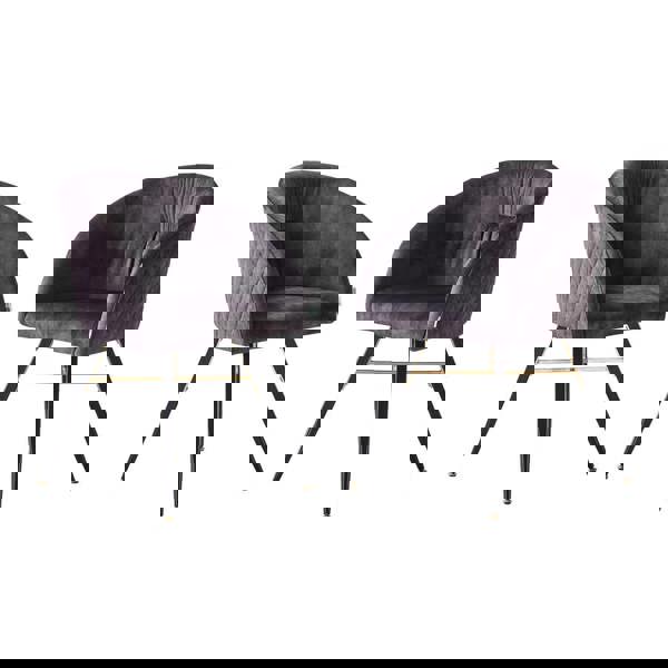 Life Interiors Set of 2 Vittorio Velvet Dining Chairs with Black Metal Legs, Quilted Design Modern Accent Chair