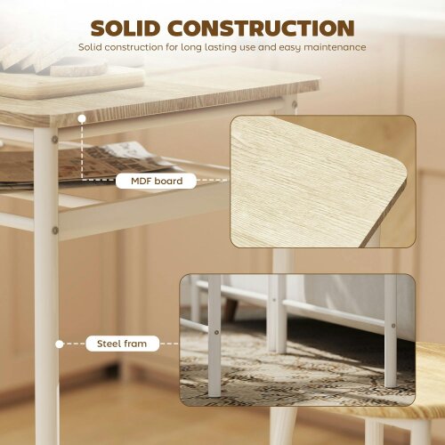 Wyld Haus Fira Rodo Metal And Wooden White And Oak Breakfast Bar Table And Stool Set With Storage