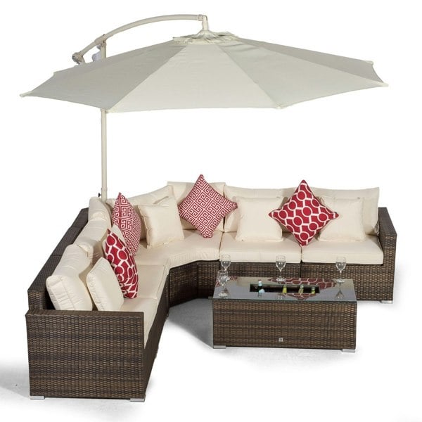 Giardino Santorini L Shape Modular 5 Seat Rattan Corner Sofa Set With Large Drinks Cooler Coffee Table