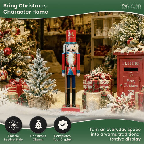 Large 50cm Christmas Nutcracker Figure in Red Coat & Red Hat, Traditional Indoor Festive Decoration, 3 Styles Available