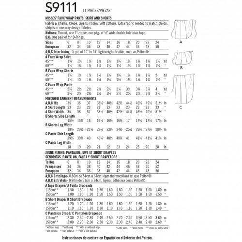 Simplicity Sewing Pattern 9111, Skirts, Trousers, Shorts for Women, H5 (6-8-10-12-14) - Intermediate