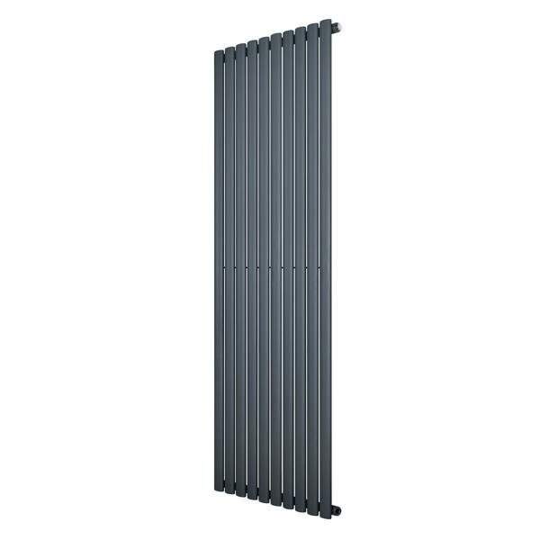Oval single column radiator in anthracite grey, 1800 x 600mm, featuring a sleek, modern design with vertical lines and a smooth finish
