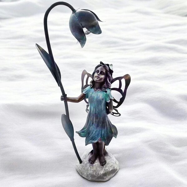 EDH Door Hardware Resin Fairy with Solar Flower Light – 35.5cm x 20cm x 10cm | Enchanting Garden Statue with LED Glow for Outdoor & Patio Décor