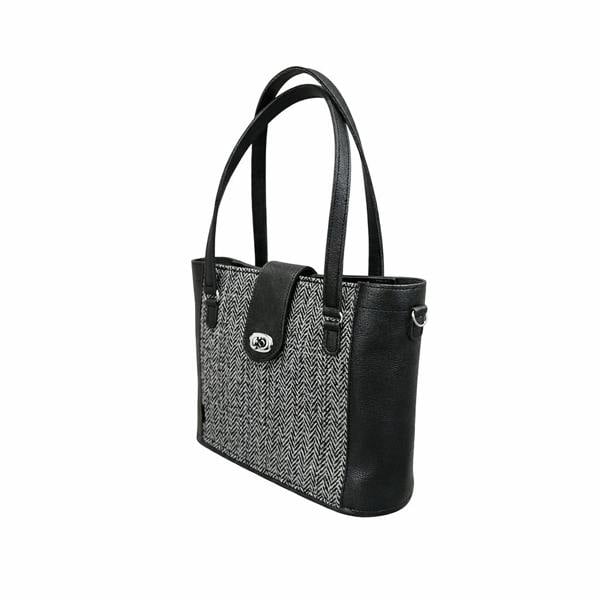 Zatchels Tannery Tweed & Leather Mini Twist Lock Shopper Bag - Black