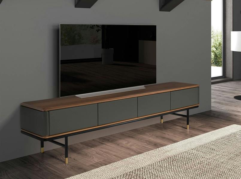 Angel Cerdá TV Stand in Matt Dark Grey Wood, Black Steel and Walnut Top 3265