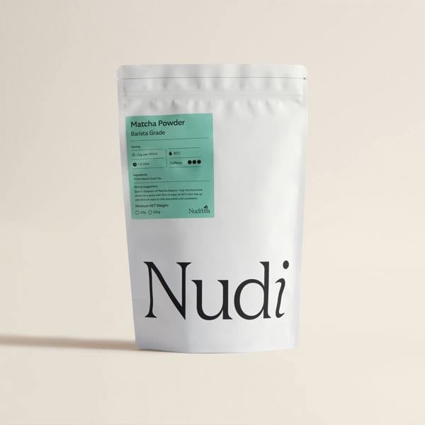 Nuditea Matcha Powder - Barista Grade Matcha Green Tea Powder - Premium Japanese Matcha for tea rituals and matcha lattes. Sustainable, recyclable packaging.