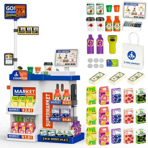 deAO Toys Kids Supermarket Playset – 50PCS Grocery Store Accessories  Ages 3+