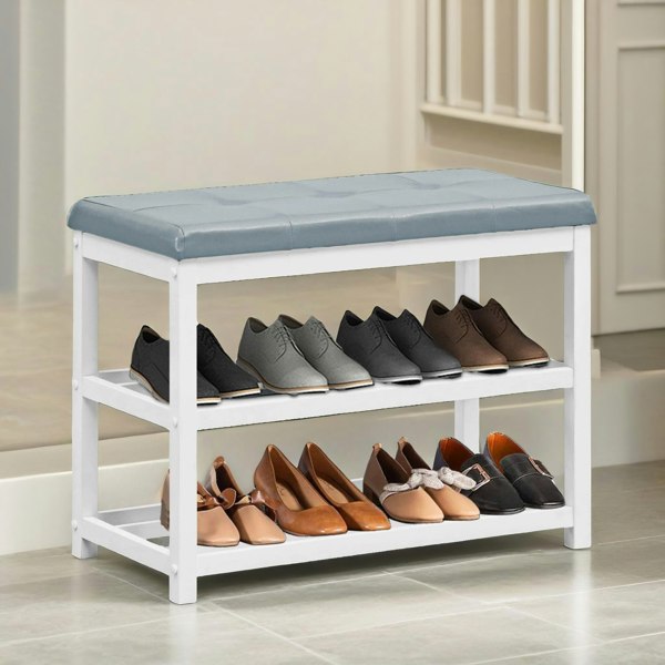 Rafaelo Mobilia Wooden 2 Tier Shoe Rack Bench Grey