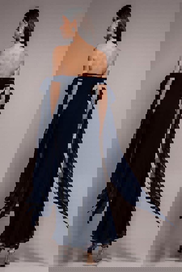 Multiway Cape Chiffon Sweetheart Maxi Dress - Navy Blue DR4848