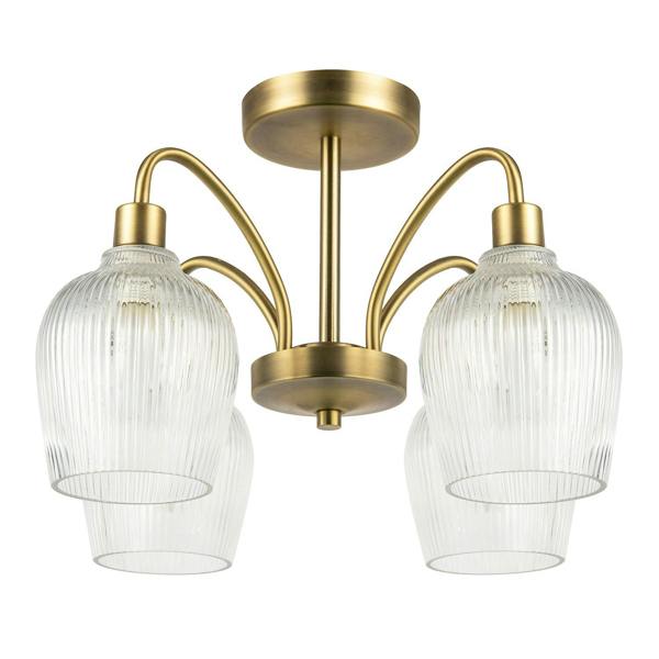 Classy Antique Brass Ceiling Light with Clear Ribbed Glass Shades Image 1