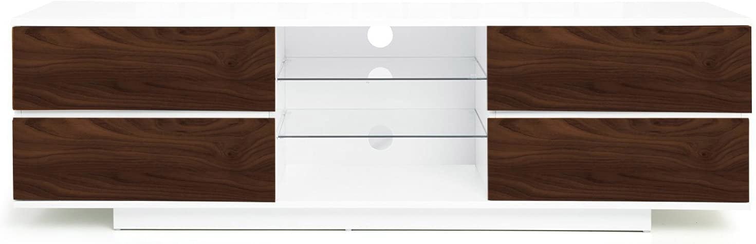 Centurion Supports Avitus Gloss White TV Stand  with 4 Walnut Drawers and 2 Glass Shelves TV up to 65" Cabinet