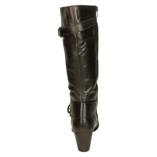 Ladies Damen Stiefel Buckle Detailed Heeled Knee High Boots 2080