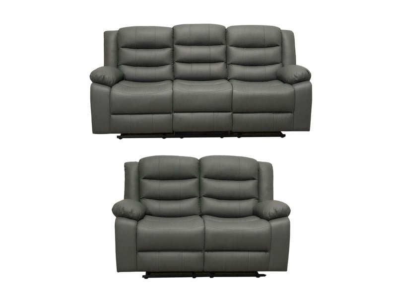 SQUAREBOXX Roma Leather Grey Sofa 3+2 Seater Recliner Sofa in Grey